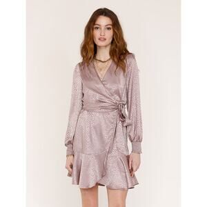 Heartloom Women's Size Medium Pink Tami Wrap Ruffle Mini Dress